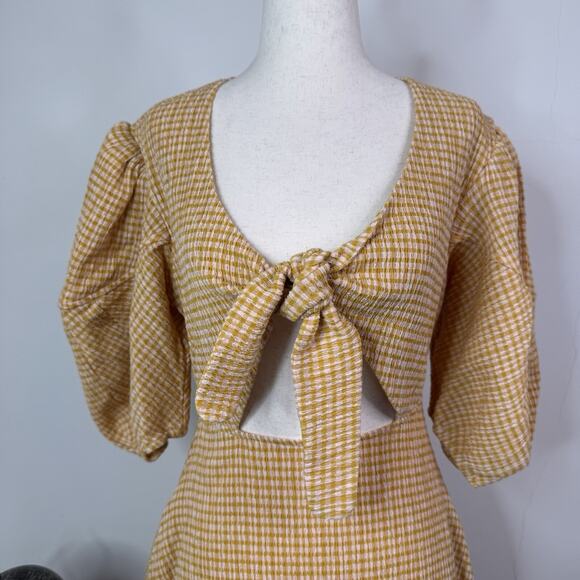 NWT Rhode Ginny Tie Front Gingham Midi Dress US 8 Retro Smocked Flattering - Picture 2 of 15